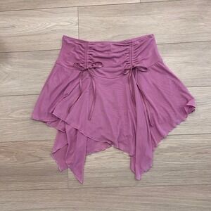 New Current Mood Pink Handkerchief Low Rise Mini Skirt ruched Front Women L Y2K